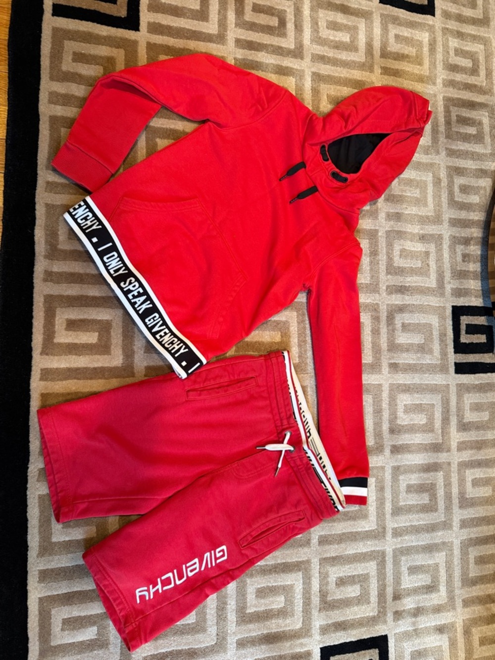 Givenchy Kids Red Hoodie and Logo Shorts Set